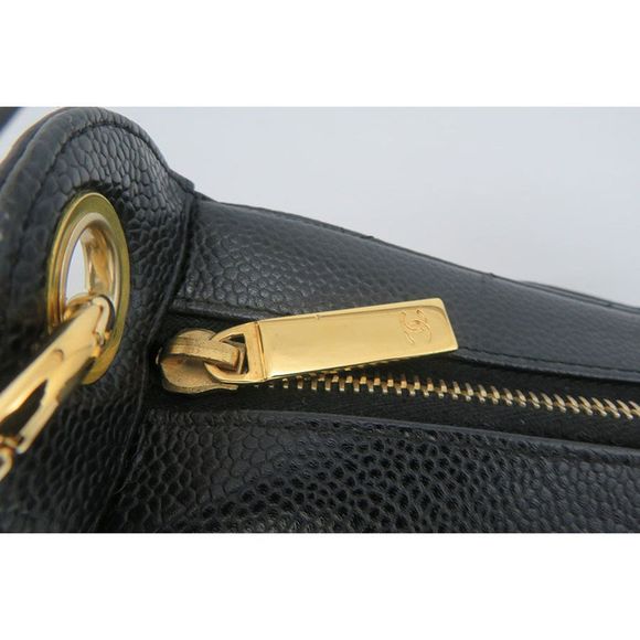 Chanel Caviar Gold Chain Rank A Tote Bag Coco Mark Black - Picture 9 of 10